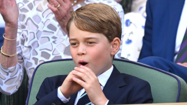 LONDON, ENGLAND - JULY 10: Prince George of Cambridge attends the Men's Singles Final at All England Lawn Tennis and Croquet Club on July 10, 2022 in London, England. (Photo by Karwai Tang/WireImage)