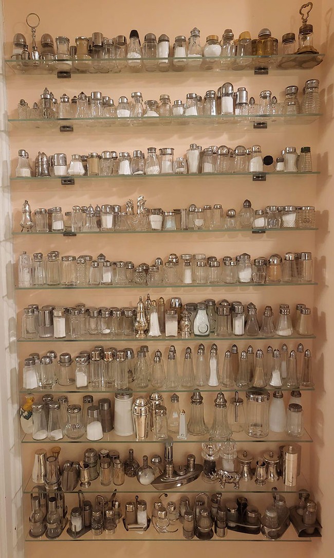 Terobsesi wadah garam dan merica, netizen ini kini punya koleksi hingga selemari penuh. Foto: Dok. Reddit