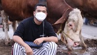 Dirinya pun tampak bahagia bisa melihat  sapi kurban yang besar miliknya itu. Foto: Instagram @septiasiregar17