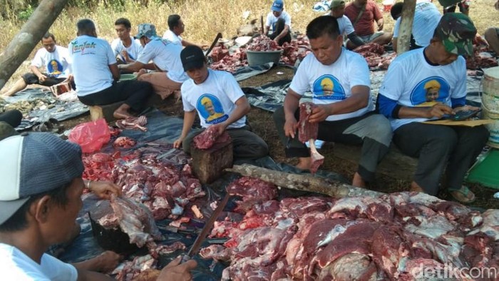Panitia kurban di Riau pakai kaos bergambar Anies Baswedan.