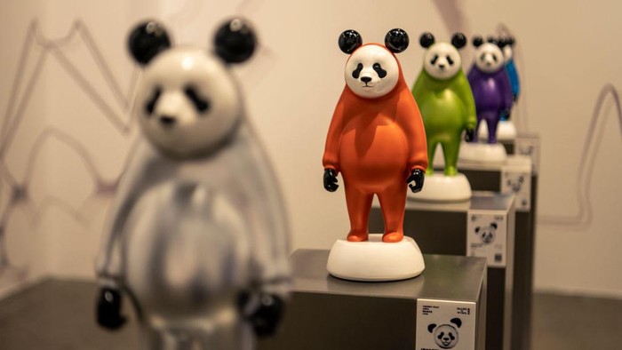 1407990615 CHENGDU, CHINA - JULY 10: Giant panda sculptures are on display during the