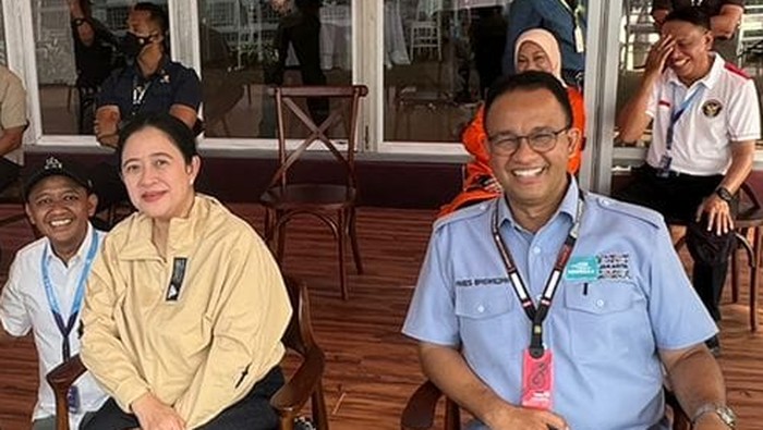 Puan dan Anies saat ajang balap Formula E di Ancol, Jakarta, Sabtu (4/6/2022).