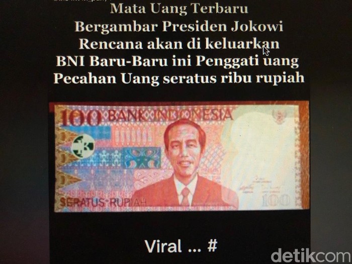tangkapan layar uang bergambar Presiden Jokowi