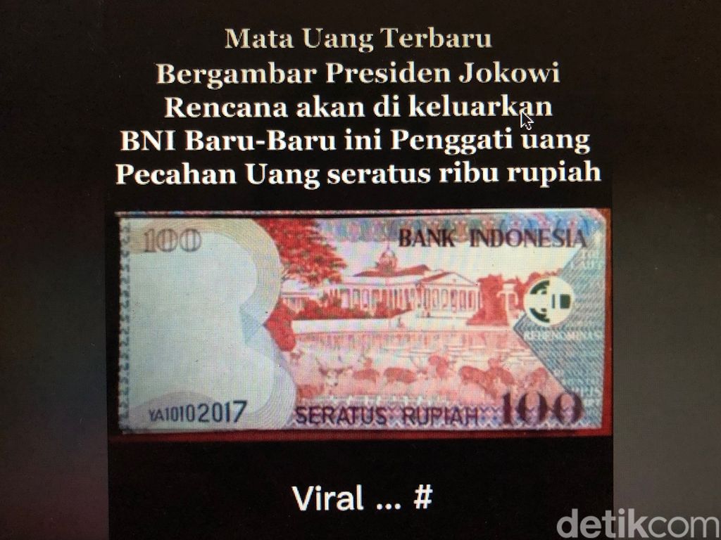 tangkapan layar uang bergambar Presiden Jokowi