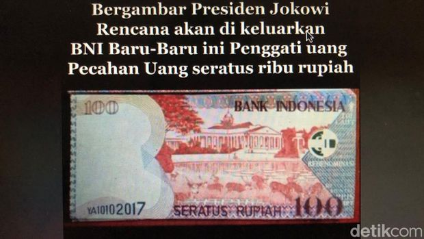 tangkapan layar uang bergambar Presiden Jokowi