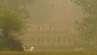 Hotel Wawona nyaris tak terlihat akibat asap kebakaran hutan. Tamu dan pekerja hotel sudah diungsikan sejak pekan lalu.