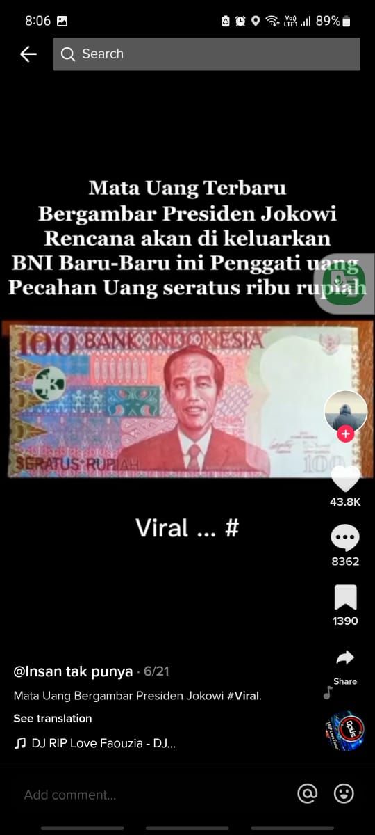 Viral Mata Uang Bergambar Jokowi (Tangkapan Layar video Viral)
