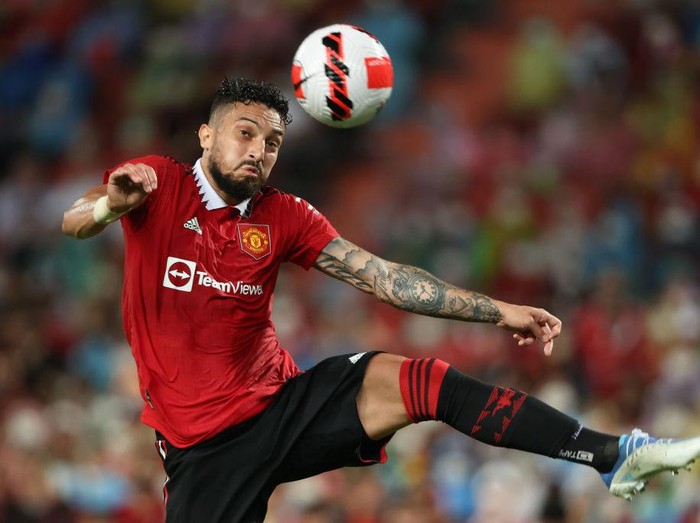 BANGKOK, THAILAND - JULY 12: Alex Telles of Manchester United during the preseason friendly match between Liverpool and Manchester United at Rajamangala Stadium on July 12, 2022 in Bangkok, Thailand. (Photo by Matthew Ashton - AMA/Getty Images)