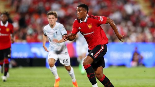 BANGKOK, THAILAND - JULY 12: Anthony Martial of Manchester United  during the preseason friendly match between Liverpool and Manchester United at Rajamangala Stadium on July 12, 2022 in Bangkok, Thailand. (Photo by Matthew Ashton - AMA/Getty Images)