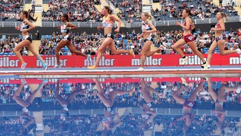 Dari dunia olahraga, ada jepretan refleksi yang sangat dramatis saat para atlet atletik beradu cepat di Birmingham, Inggris.