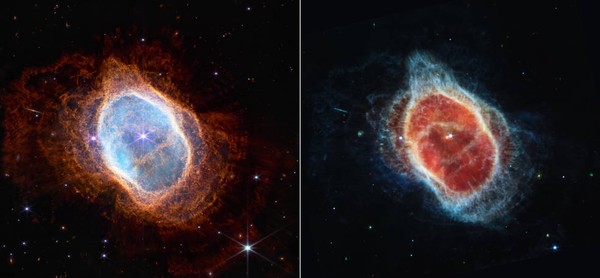 Gambar selanjutnya menunjukkan Nebula Cincin Selatan, di mana planet-planet lahir di awan debu dan gas yang dipancarkan dari bintang-bintang sekarat. Jaraknya sekitar 2.500 tahun cahaya.(dok NASA)