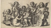Suga memilih Concert of Cherubs on Earth (1646) karya Wenceslaus Hollar yang menggambarkan tujuh malaikat kecil bermain alat musik bersama. Tujuh anggota band, sama seperti BTS, ungkap Suga. Foto: Met Collection/ Istimewa