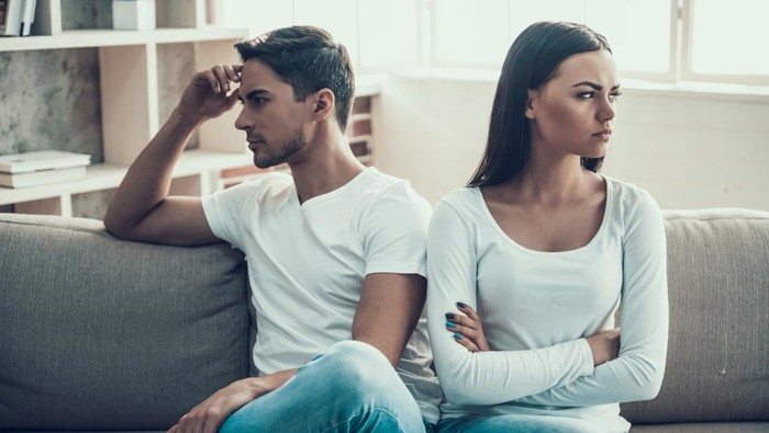 Frustrated young couple quarreled. Family quarrel. Household squabble