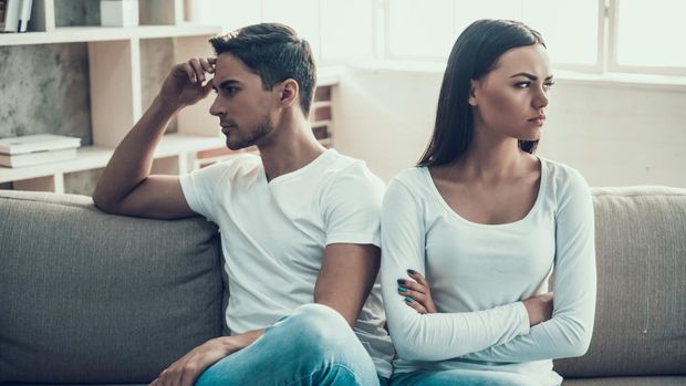 Frustrated young couple quarreled. Family quarrel. Household squabble