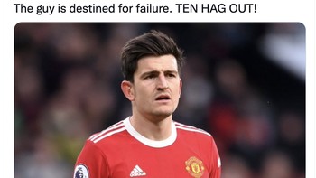 Netizen ini sampai menyuruh Ten Hag keluar saja karena kembali menunjuk Maguire jadi kapten. Foto: Twitter