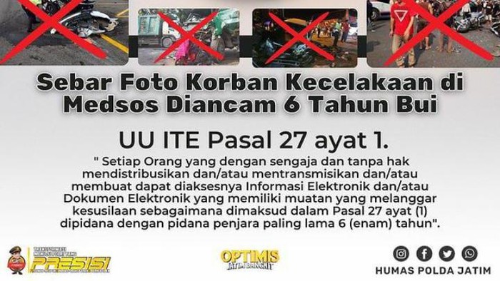Pengumunan larangan sebar foto korban kecelakaan