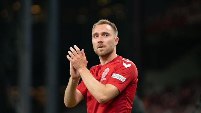COPENHAGEN, DENMARK - JUNE 13: Christian Eriksen of Denmark Celebrates after winning  the UEFA Nations League League A Group 1 match between Denmark and Austria at Parken Stadium on June 13, 2022 in Copenhagen, Denmark. (Photo by Gaston Szerman/DeFodi Images via Getty Images)