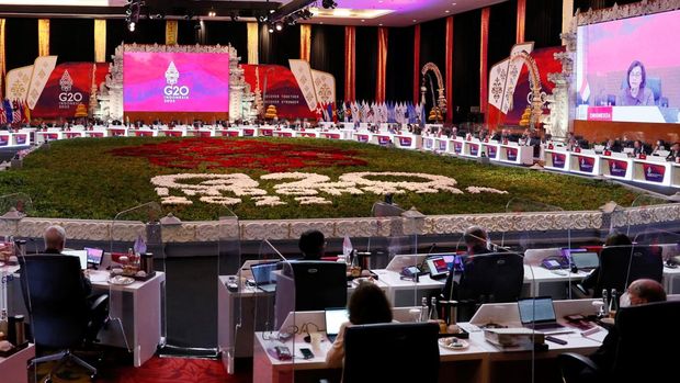 G20 Finance Ministers, Central Bank Governors and head of delegates attend the G20 Finance Ministers and Central Bank Governors Meeting in Nusa Dua, Bali, Indonesia, 15 July 2022. Made Nagi/Pool via REUTERS