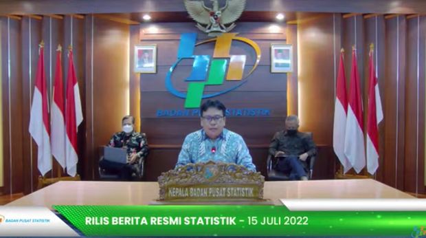 Kepala Badan Pusat Statistik (BPS),  Margo Yuwono Menyampaikan Rilis Mengenai Perkembangan Ekspor dan Impor Indonesia Juni 2022 dan  Profil Kemiskinan di Indonesia Maret 2022, dan Tingkat Ketimpangan Pengeluaran Penduduk Indonesia Maret 2022. (Tangkapan Layar via Youtube BPS)