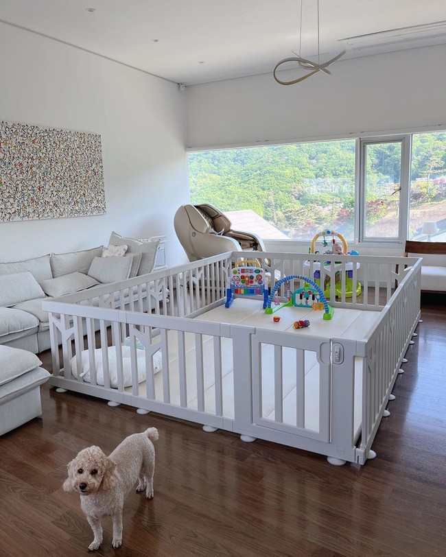 Kang Ki Young yang menikah dengan non selebriti pada 2019 memiliki seorang anak lelaki. Karena itu, di rumahnya cukup banyak dihiasi barang-barang anak.Foto: Instagram @envy_poopoo