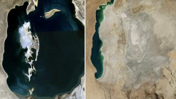 Citra Satelit Aral See menunjukkan dari tahun 1989 dan 2014 Foto: NASA