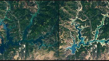 Kekeringan menyusutkan Danau Shasta California Foto: NASA