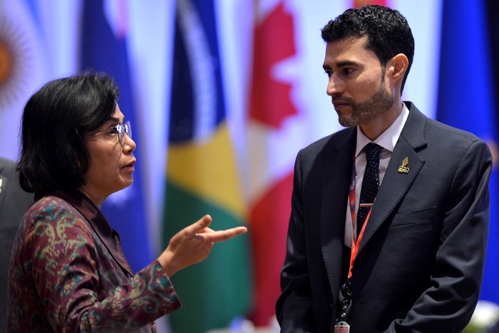 Sejumlah delegasi menghadiri sesi High Level Seminar on Strengthening Global Collaboration for Tackling Food Insecurity rangkaian 3rd Finance Ministers and Central Bank Governors (FMCBG)G20 di Nusa Dua, Badung, Bali, Jumat (15/7/2022).