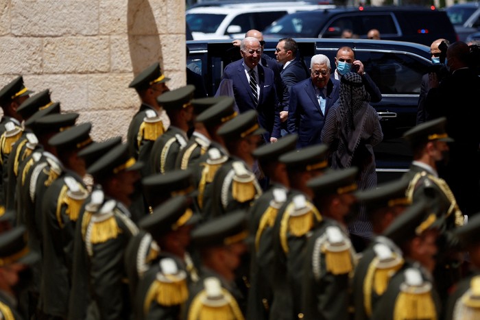 U.S. President Joe Biden meets with Palestinian President Mahmoud Abbas at the Presidential Compound, in Bethlehem, in the Israeli-occupied West Bank July 15, 2022. REUTERS/Evelyn Hockstein