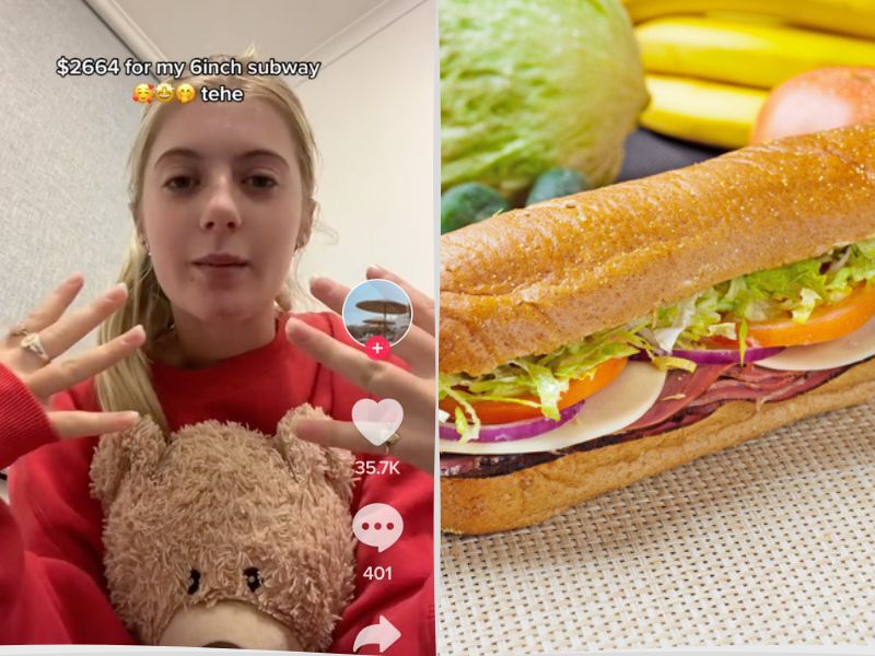 Wanita di denda karena sandwich