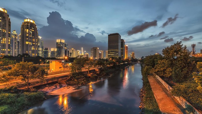 Illuminated Jakarta city downtown