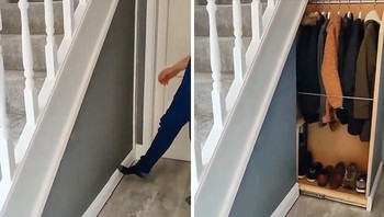 Bisa memanfaatkan ruang kecil di bawah tangga nih. Foto: (Bored Panda).
