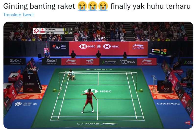 Meme Ginting Banting Raket usai juara Singapore Open 2022