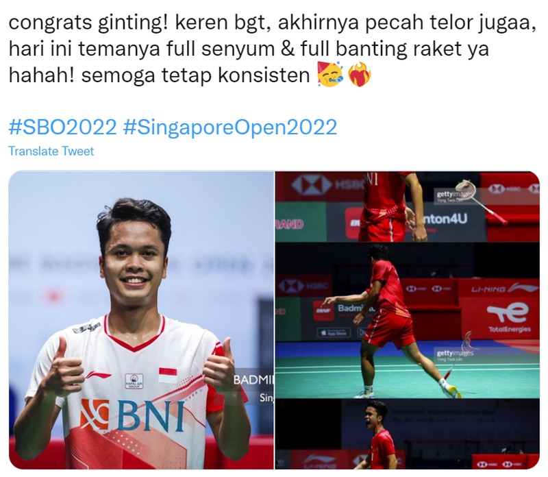 Meme Ginting Banting Raket usai juara Singapore Open 2022