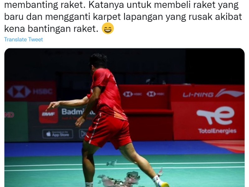 Meme Ginting Banting Raket usai juara Singapore Open 2022