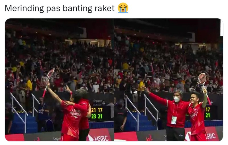 Meme Ginting Banting Raket usai juara Singapore Open 2022