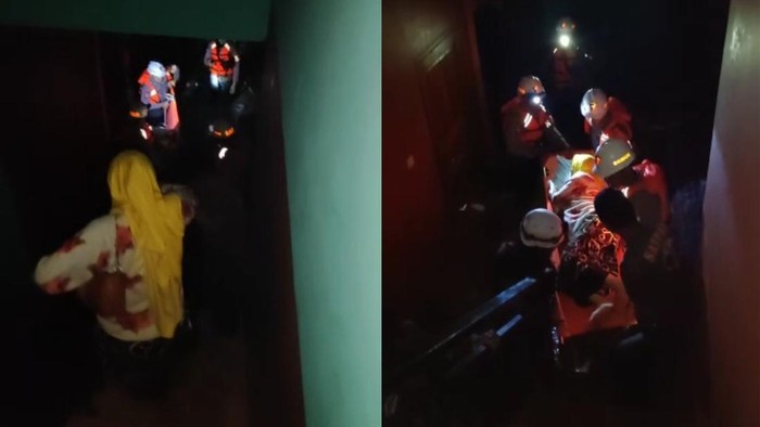 Tangkapan layar video penyelamatan ibu hamil di Garut.