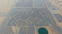 Berbeda dengan pembangkit listrik fotovoltaik yang lain, ladang panel surya ini dibentuk menyerupai kuda jika dilihat dari udara.  
