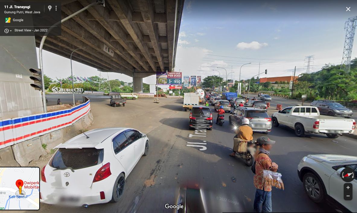 Lokasi kecelakaan truk pertamina di Jl Transyogi, Cibubur, Bekasi, 18 Juli 2022. (Google Street View)