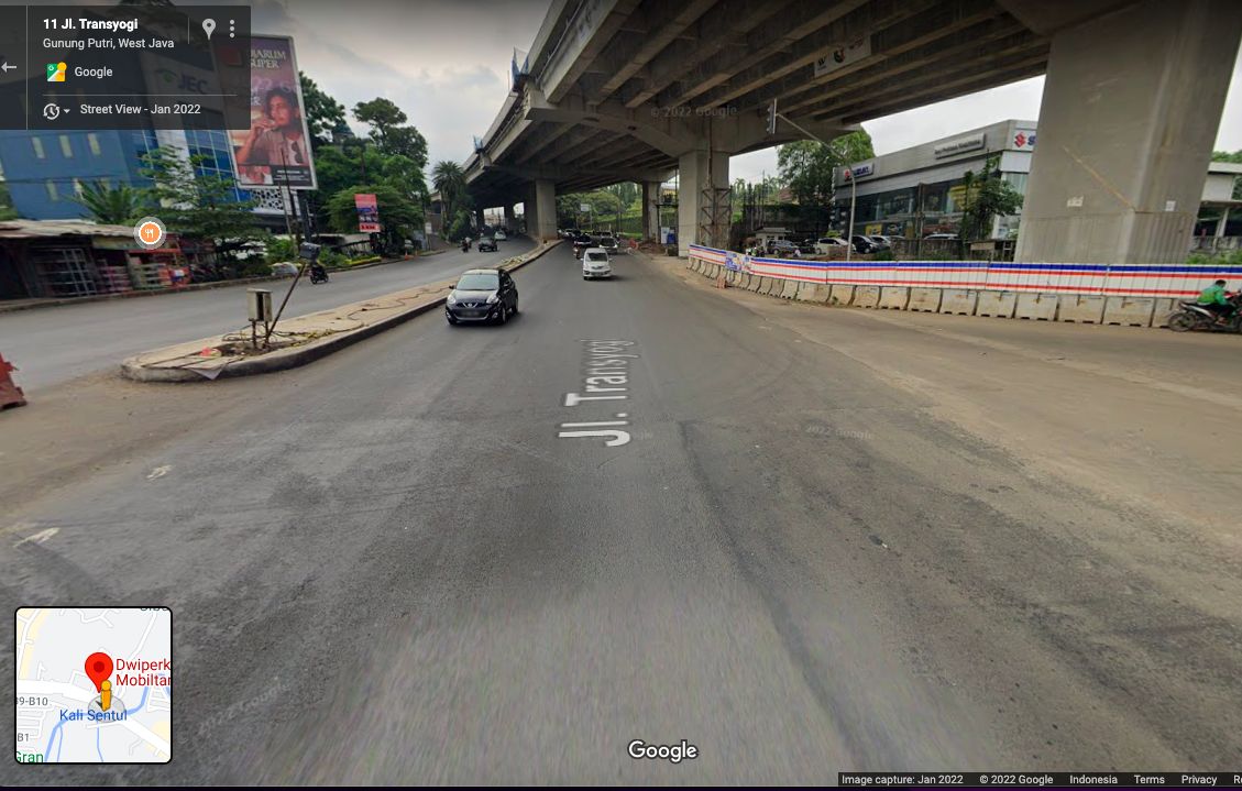 Lokasi kecelakaan truk pertamina di Jl Transyogi, Cibubur, Bekasi, 18 Juli 2022. (Google Street View)