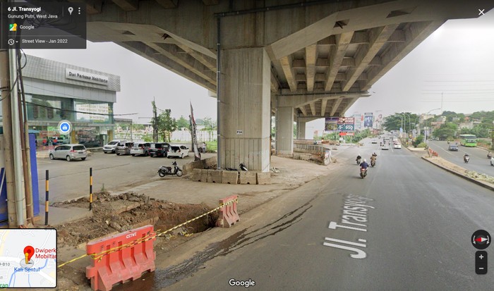 Lokasi kecelakaan truk pertamina di Jl Transyogi, Cibubur, Bekasi, 18 Juli 2022. (Google Street View)