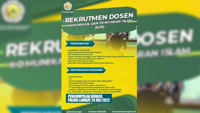Lowongan kerja Staimas Wonogiri.