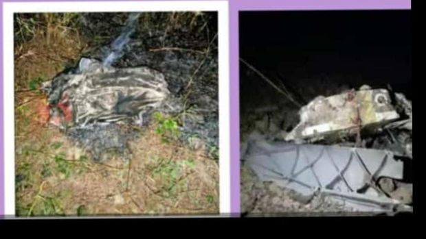 Penampakan puing pesawat jatuh di Desa Nginggil, Kecamatan Kradenan, Blora, Senin (18/7/2022).
