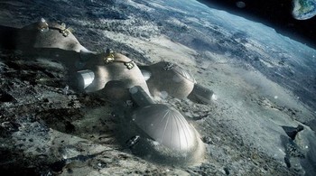 Pesawat ESA dan segenap perlengkapannya digambarkan sudah mendarat di lokasi terbaik di Bulan. Modul yang digunakan sebagai basis tempat tinggal kemudian memisahkan diri dari roket. Foto: ESA