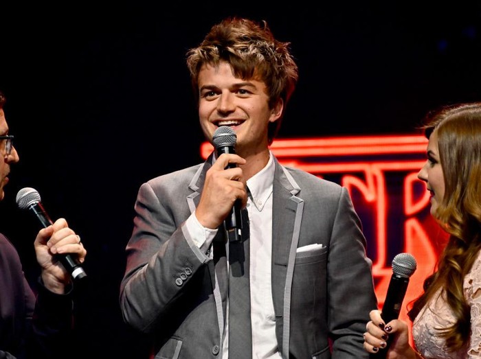 BROOKLYN, NEW YORK - MAY 14: Joe Keery speaks to fans onstage during Netflixs Stranger Things Season 4 New York Premiere at Netflix Brooklyn on May 14, 2022 in Brooklyn, New York. (Photo by Astrid Stawiarz/Getty Images for Netflix)
