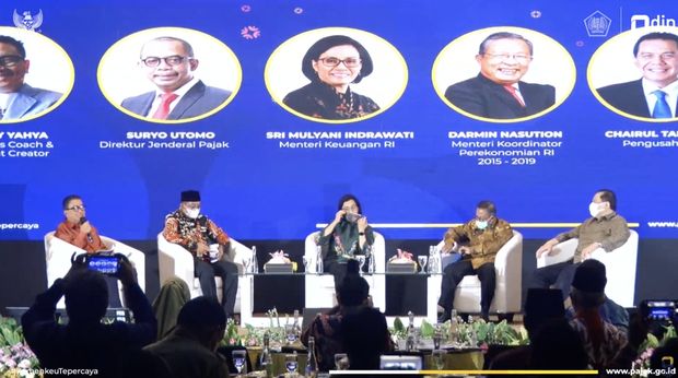 Sri Mulyani dalam acara perayaan hari pajak. (Tangkapan layar Youtube Direktorat Jenderal Pajak)