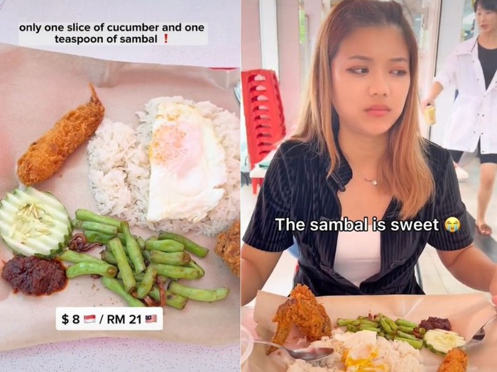 Wanita kecewa makan nasi lemak singapura yang mahal