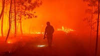 Petugas pemadam kebakaran berjuang melawan kebakaran hutan yang berkobar di luar kendali di Prancis dan Spanyol., 17 Juli 2022. (SDIS 33 via AP Photo)