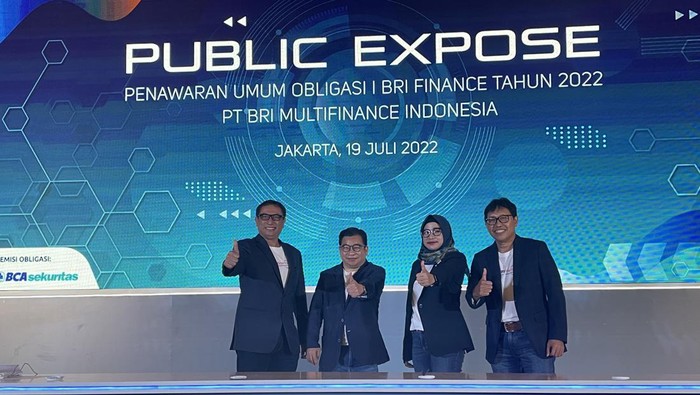 BRI Rencanakan Obligasi Senilai Rp 700 M PT BRI Multifinance Indonesia (Perseroan) berencana melakukan penawaran umum Obligasi I BRI Finance Tahun 2022 senilai Rp700 miliar pada 2-4 Agustus 2022.