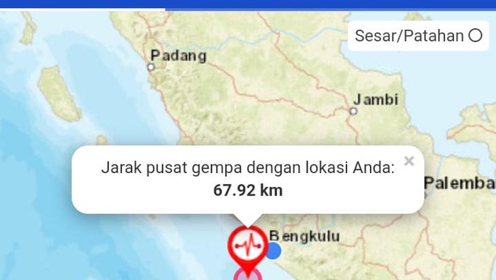 tangkapan layar titik gempa bengkulu. Istimewa