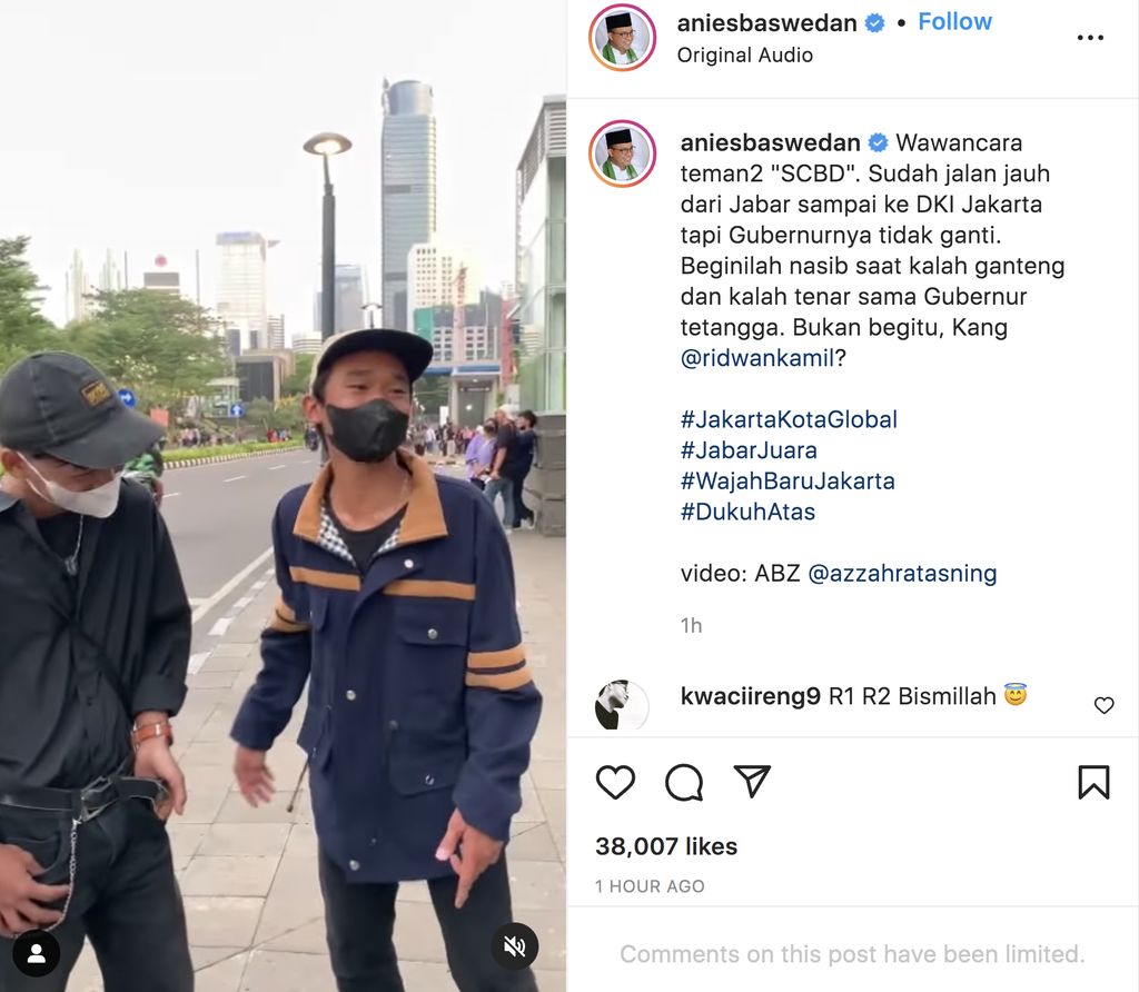 Komentar Gubernur DKI Jakarta, Anies Baswedan di sosmed (Tangkapan layar Instagram)